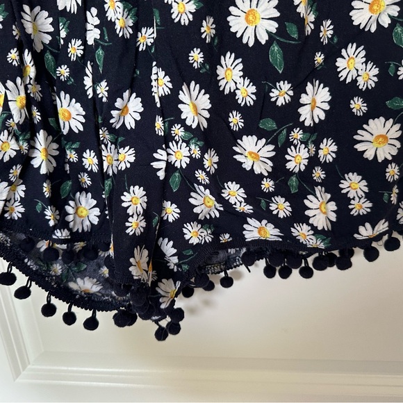 Navy with Daisy Print Tube Top Romper with Pom Pom Detailing. Size large. - Picture 3 of 6